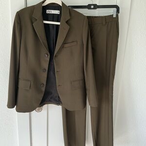 Zara Women’s Classic Brown Suit Set from new collection! Wide leg pants.
